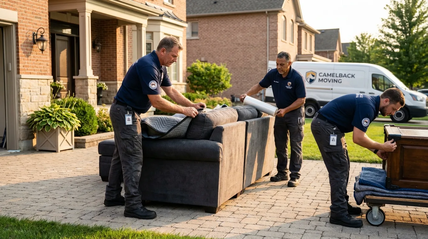 Large estate moving crew wrapping furniture in Greenwich, NY